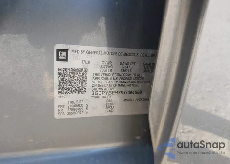 2019 Chevrolet Silverado 1500 Custom from USA, damaged, VIN 3GCPYBEH7KG304569